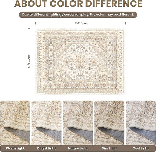 zesthome 5x7 Area Rugs - Ultra-Thin Washble Rug, Stain Resistant Anti Slip Backing Rugs for Living Room,Bedroom, Vintage Home Decor Area Rug