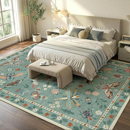 Lahome Insect 9x12 Area Rugs for Living Room Bedroom, Soft Washable Rugs 9x12 Stain Resistant, Ultra-Thin Non-Slip Non-Shedding Accent Carpet for Dining Room Office Vionnet, Green