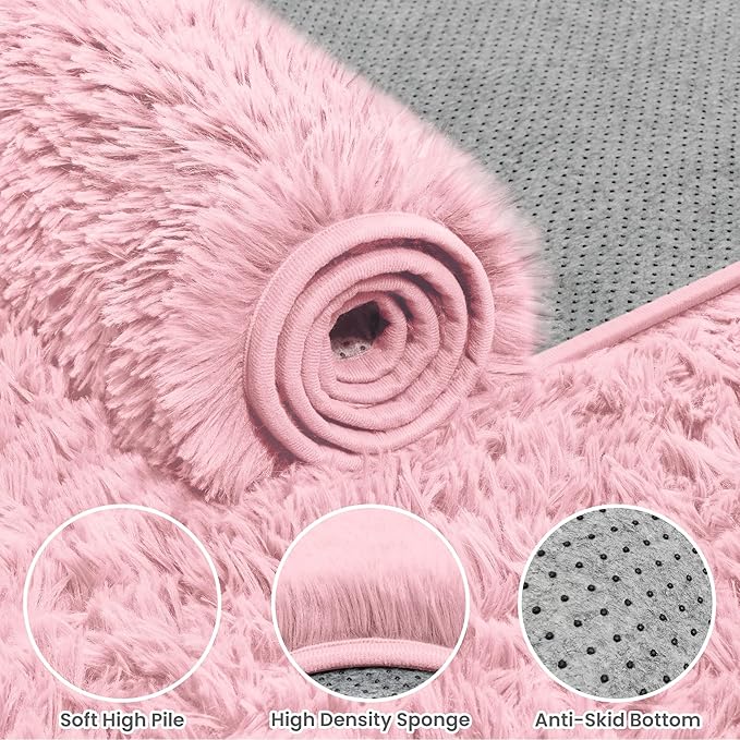 4x6 Area Rugs for Living Room Rug: Soft Fluffy Shag Pink Rugs for Bedroom, Non-Slip Large Fuzzy Plush Rug Indoor Floor Carpet for Nursery Kids Boys Girls Room, Dorms, Playroom, Modern Home Decor