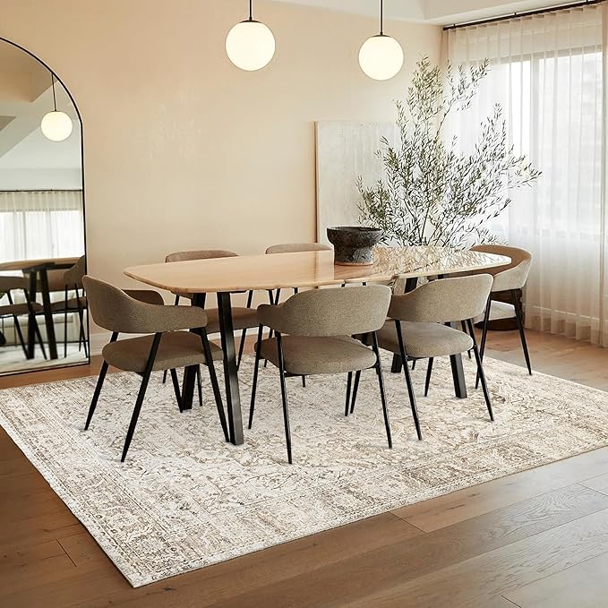 BILEEHOME Tan Area Rug 6x9 for Living Room,Washable Stain Resistant Rustic Country Farmhouse Rugs for Dining Room Table,Sand Beige