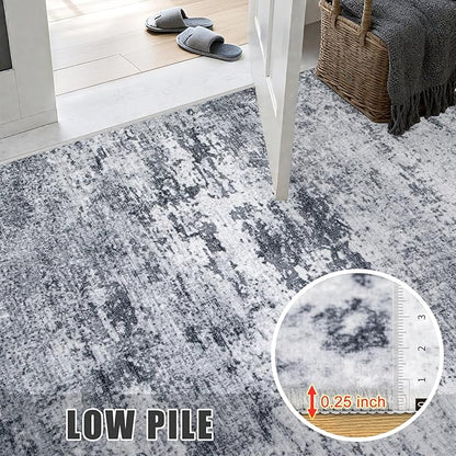 10x12 Area Rug Living Room Rug: Washable Modern Abstract Soft Thin Rug Indoor Floor No Slip Stain Resistant Carpet for Bedroom Dining Room Farmhouse Nursery Home Office - Grey