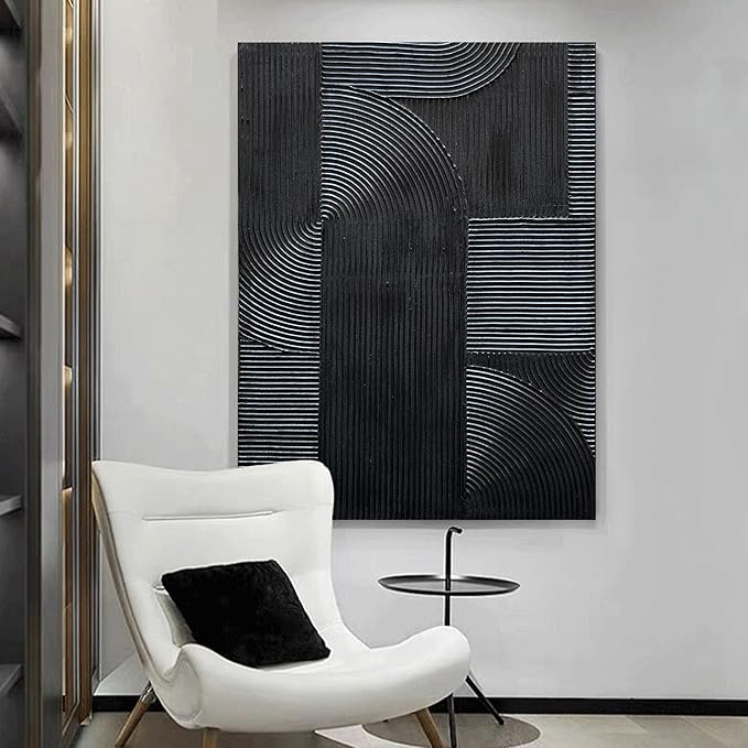 NANKAI Art Hand-Painted Black Modern Minimalist Art Painting Black Thick Texture Abstract Painting 40x28 inch Canvas Wall Decoration Oil Painting