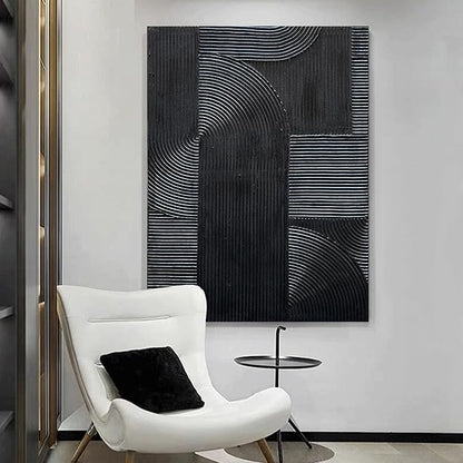 NANKAI Art Hand-Painted Black Modern Minimalist Art Painting Black Thick Texture Abstract Painting 40x28 inch Canvas Wall Decoration Oil Painting
