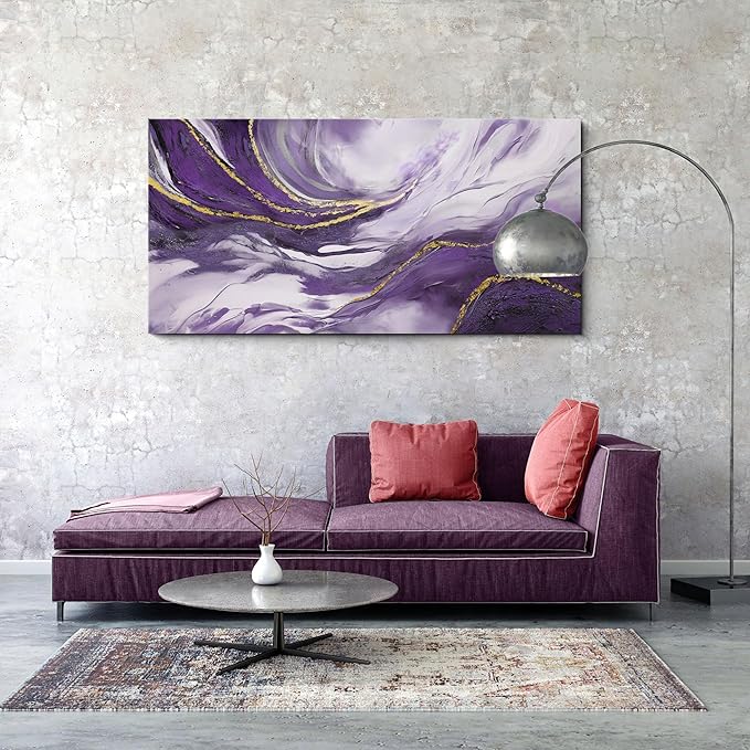 yiijeah Purple Wall Art - Large Artwork for Living Room - Purple and Gold Abstract Canvas Wall Decor - Modern Wall Decor for Bedroom Office Picture Home Decor