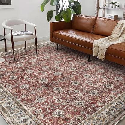 CHAMPLANT Washable Area Rug 9'x12' Boho Design Non-Shedding Easy Care Ideal for High Traffic Areas in Living Room Bedroom Office Coffee Table Kitchen Large Carpet