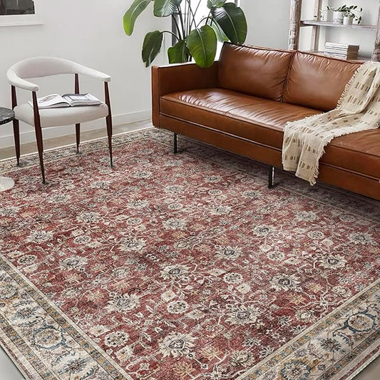 CHAMPLANT Washable Area Rug 9'x12' Boho Design Non-Shedding Easy Care Ideal for High Traffic Areas in Living Room Bedroom Office Coffee Table Kitchen Large Carpet