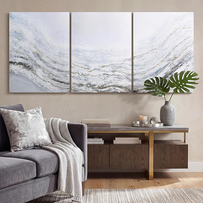 Empire Art Direct Abstract Wall Art Textured Hand Painted Canvas by Martin Edwards, Triptych, 40" x 30" each, Blizzard