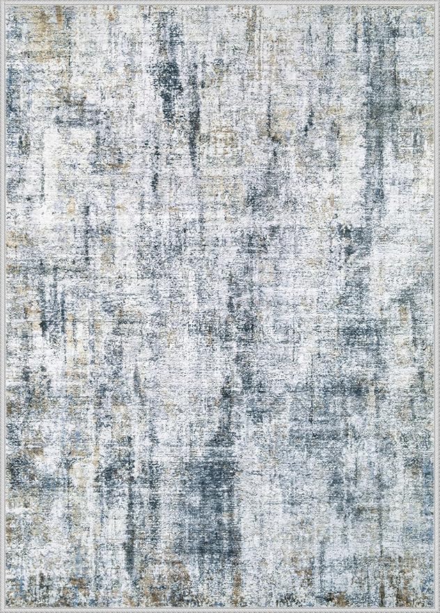 10x14 Area Rug for Living Room: Washable Abstract Large Soft Rugs Non Slip Modern Stain Resistant Low Pile Carpet for Dining Room Bedroom Nursery Office (Multi Blue, 10'x14')