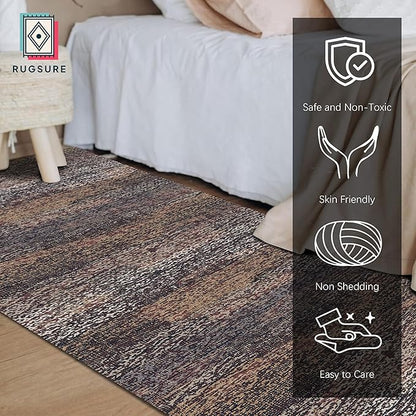 RUGSURE Washable Area Rug - 1/6 Thick - Stain & Water Resistant Non-Slip - Resistant Rug for Living Room, Bedroom, Nursery, Pet & Child Friendly, Vintage Charm Area Rugs (Rust, 2'6'' x 8')