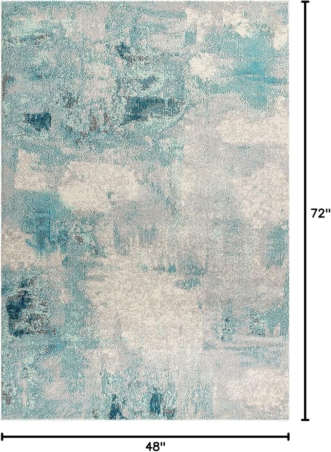 JONATHAN Y Modern Abstract Vintage Cream/Blue Indoor Area Rug, 4x6, Contemporary POP, Transitional, Easy-Cleaning for Living Room, Bedroom, Kitchen, Pet Friendly, Non-Shedding (CTP104A-4)