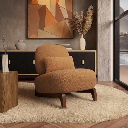 Morden Fort Boucle Chair, Upholstered Accent Chair Tilted Wooden Leg with Durable Comfy Boucle Pet-Friendly Thick Cushion & Pillow Armless Modern Chairs for Living Room Bedroom Reading, Toffee Orange