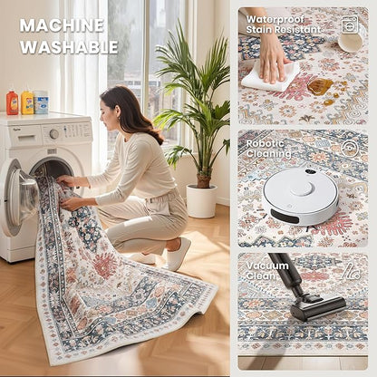zesthome 8x10 Area Rugs for Living Room,Non-Slip Backing Washable Rugs,Vintage Large Area Rug，Stain Resistant Home Decor Rug (Multi,8'x10')