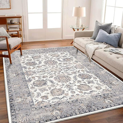 CHAMPLANT 10x14 Washable Area Rug Medallion Distressed Design Boho Medallion Non-Shedding Easy Care Ideal for High Traffic Areas in Living Room Bedroom Kitchen Office Coffee Table Large Carpet