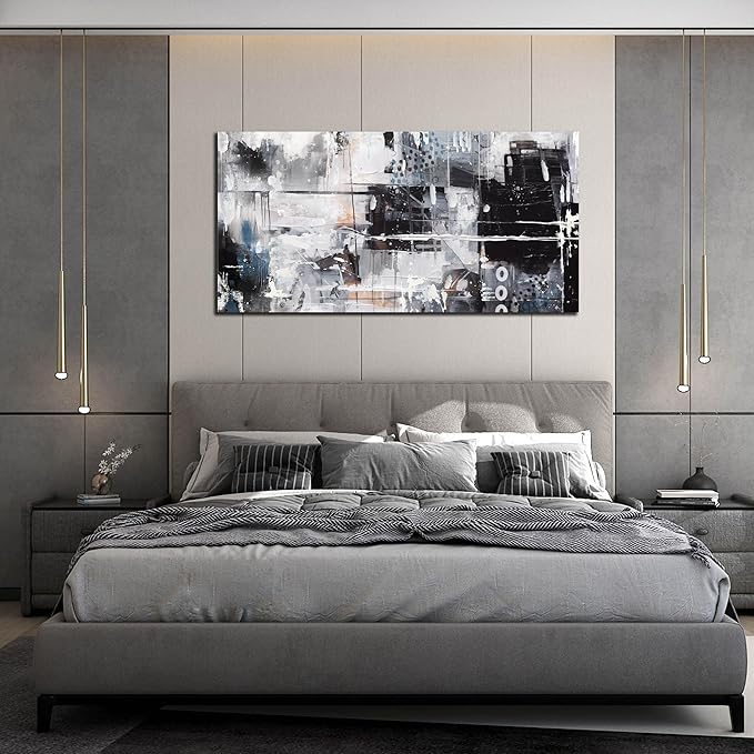 HUBOSKN Abstract Wall Art for Living Room Large Size - Black and White Canvas Wall Art for Office - Modern Art Wall Decor for Bedroom Size 29" x 59"