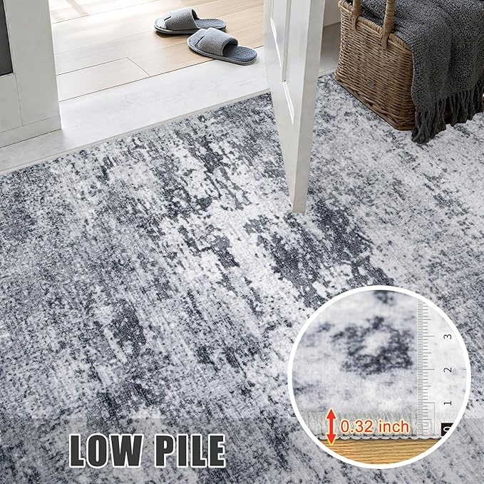 Washable Area Rug 3x14 Entryway Rug: Washable Modern Abstract Soft Thin Rug Indoor Floor No Slip Stain Resistant Carpet for Bedroom Dining Room Farmhouse Nursery Home Office - Grey