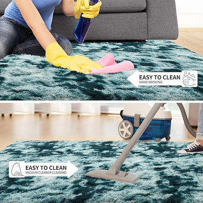 Tepook Soft Fluffy Rugs for Bedroom, 4x6 Area Rug for Living Room, Modern Shaggy Room Rug for Kids Boys Girls, Plush Throw Rugs Indoor Nursery Home Decor Rug with Non-Slip Bottom, Peacock Blue
