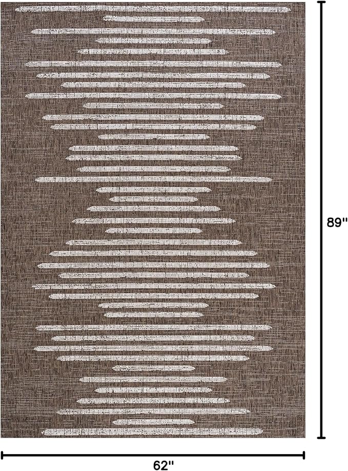 JONATHAN Y Stripe Geometric Indoor Outdoor Area Rug 5X8 Brown/Beige, Zolak Berber for Backyard, Patio, Porch, Easy-Cleaning, High Traffic, Pet-Friendly, Non-Shedding (SMB124B-5)