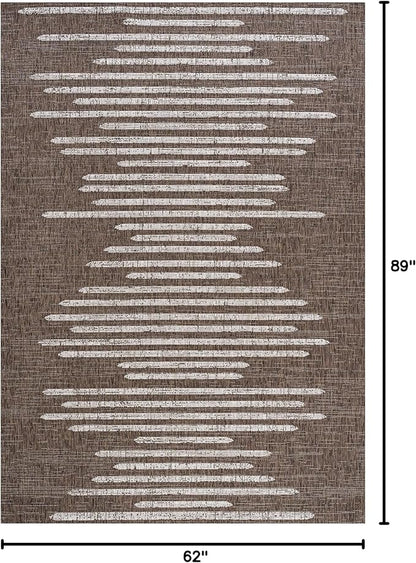 JONATHAN Y Stripe Geometric Indoor Outdoor Area Rug 5X8 Brown/Beige, Zolak Berber for Backyard, Patio, Porch, Easy-Cleaning, High Traffic, Pet-Friendly, Non-Shedding (SMB124B-5)