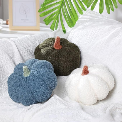 Namalu 3 Pcs Thanksgiving Pumpkin Pillows 3D Throw Cushion Soft Sofa Pillows Stuffed Pumpkin Decoration for Fall Winter Living Room Home Christmas Thank You Gifts(7.87 Inch,White, Green, Blue)