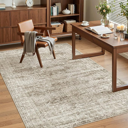 Soalmost Area Rugs 4x6 for Living Room, Vintage Washable Rugs for Dining Room, Kitchen, Non-Slip Area Rug Brown