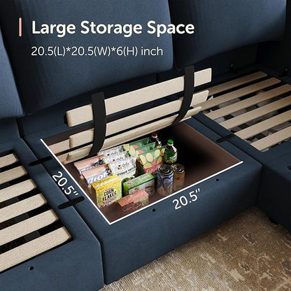 HONBAY Modular Sectional Sofa with Storage U Shape Sectional Sofa Velvet Sectional Couches for Living Room,Dark Blue