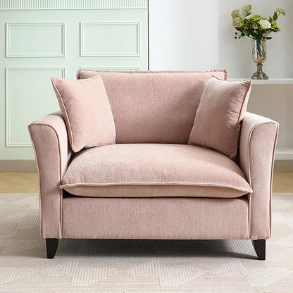 Merax 46.3" Chenille Accent Chair, Oversized Reading Armchair w/2 Pillows, Modern Corner Single Cloud Sofa Arm Chairs, Comfortable Living Room Deep Cushion Seating for Office & Apartment, Pale Pink