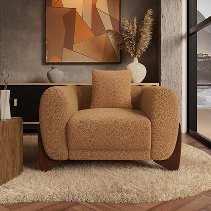 Morden Fort Boucle Armchair, Modern Upholstered Sofa Chair Wooden Leg with Durable Comfy Boucle Pet-Friendly 25'' Deep Seat & Pillow Couch Accent Chairs for Living Room Bedroom Reading, Toffee Orange