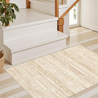 Miukiki 2x3 Entryway Rug Moroccan Washable Non Slip Indoor Floor Carpet Foldable Thin Rug for Dining Room Bedroom with Low Pile(Beige,2'x3')
