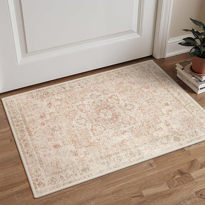 GENIMO Area Rug 2x3 Doormat, Machine Washable Low Pile Rugs, Small Retro Chenille Entryway Mat for Entrance, Hallway, Kitchen and Corridor, Light Pink