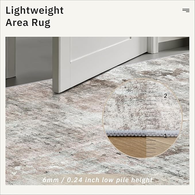 Soalmost 6x9 Abstract Area Rugs for Living Room 6 x 9 Washable Grey Pink Non Slip Low Pile Rugs for Bedroom Dining Room Foldable Thin