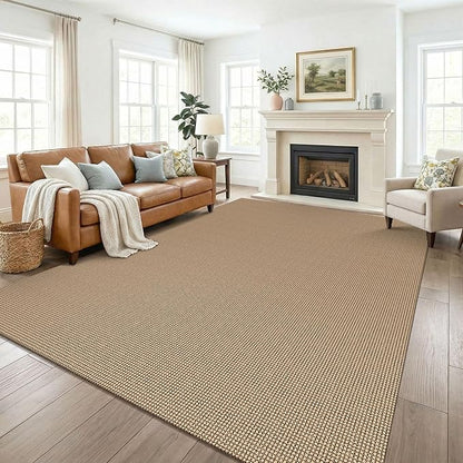 KOZYFLY Farmhouse 7.5x10 Rugs for Living Room, Non Slip Woven Area Rugs, Braided Floor Carpet for Entryway, Kitchen, Bedroom, Dining Room, Office, Cotton Rug Indoor Decor, Orange Beige/Tan/Brown