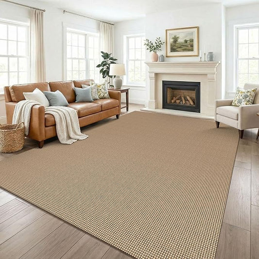 KOZYFLY Farmhouse 7.5x10 Rugs for Living Room, Non Slip Woven Area Rugs, Braided Floor Carpet for Entryway, Kitchen, Bedroom, Dining Room, Office, Cotton Rug Indoor Decor, Orange Beige/Tan/Brown