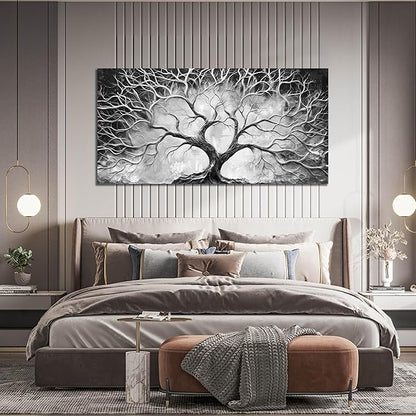 CIRABKY Tree Wall Art for Living Room - Black and White Canvas Wall Art for Office - Home Office Decor Wall Size 29" x 59"