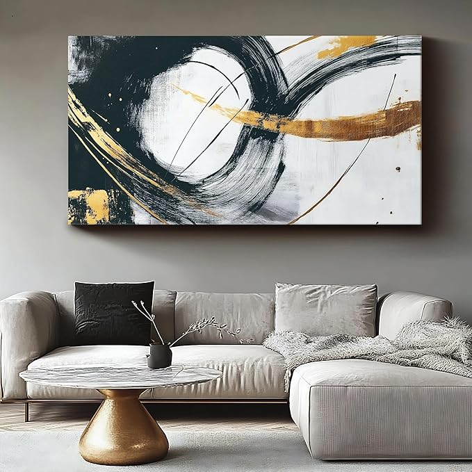 Iallbin Abstract Canvas Wall Art, Large Wall Art for Living Room, for Wall Modern Paintings Wall Decor Living Room (Abstract, Black and Grey, 58L x 29W)