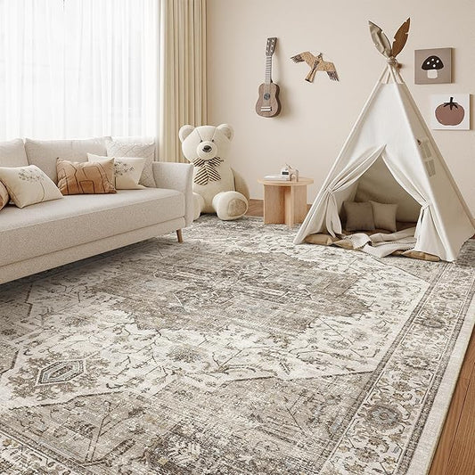 6x9 Area Rugs, Anti-Slip Backing Washable Rug, Stain Resistant Rugs for Living Room Dining Room,Vintage Room Decor Large Rug (Brown,6'x9')