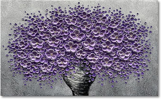 Epicler art hand-painted purple 3D flower decorative oil painting, flower wall decorative frame wall Art, modern Art living room, bedroom, office, hotel restaurant wall Art 28x40 inch