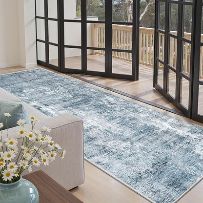 Soalmost Runner Rug 3x8 Washable Non-Slip Hallway Runner Rugs for Kitchen Bathroom Laundry Room Blue/Grey Vintage Floor Carpet Runners for Hallways Entryway