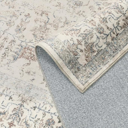 PureCozy Taupe Area Rug 6x9 Machine Washable Vintage Living Room Distressed Non Slip Carpet Traditional Indoor Bedroom Retro Floral Accent Throw Large Rug for Office Kitchen Dining Room