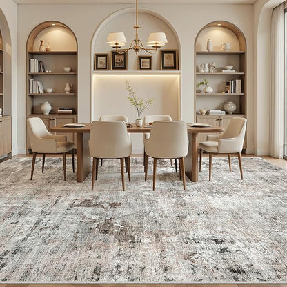 Soalmost 10x14 Area Rugs for Living Room, Non Slip Machine Washable Vintage Rugs, Low Pile Lightweight Large Rug for Bedroom, Dining Room, Home Office Pink/Grey