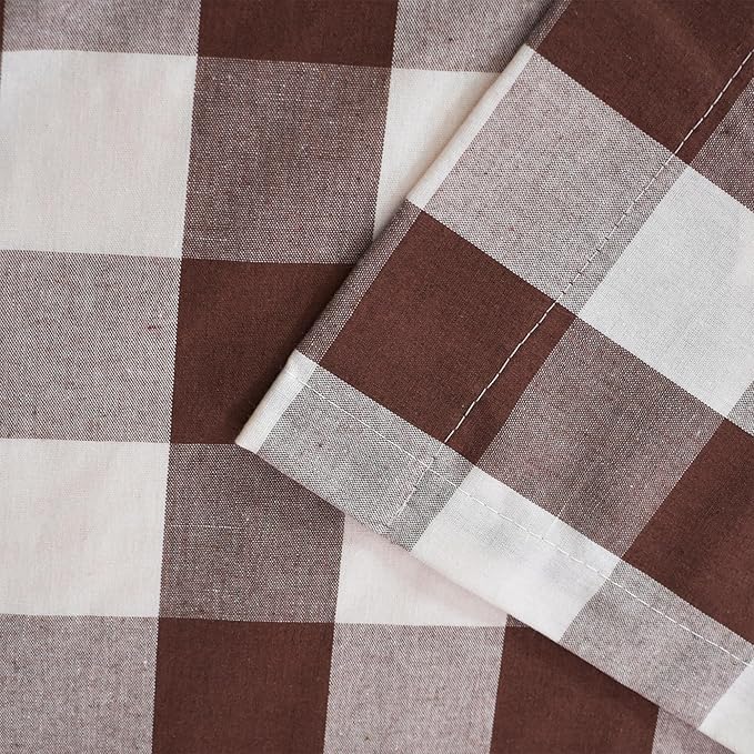 3 Pieces Tier Curtains and Valance Set Buffalo Check Kitchen Tiers Plaid Gingham Grommet Top Classic Short Small Cafe Curtains Country Farmhouse Cafe Bathroom 54"x18"/32"x24" Brown & White