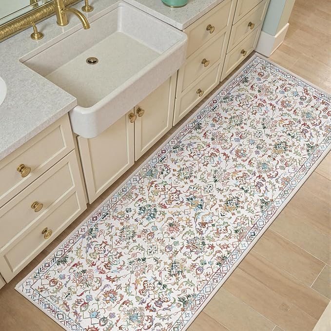 Colorful 2x6 Runner Rug for Hallways Bed Side Kitchen, Boho Washable Low-Pile Floor Entryway Long Bathroom Mat, Non-Slip Laundry Room Washstand Front Carpet 24x72 Inch
