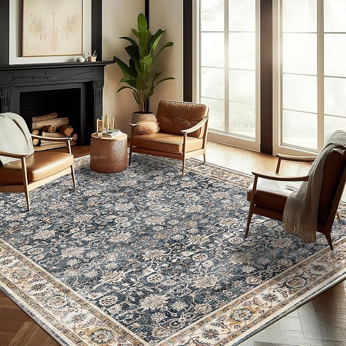 CHAMPLANT Washable Area Rug 10'x14' Boho Design Non-Shedding Easy Care Ideal for High Traffic Areas in Living Room Bedroom Office Coffee Table Kitchen Large Carpet