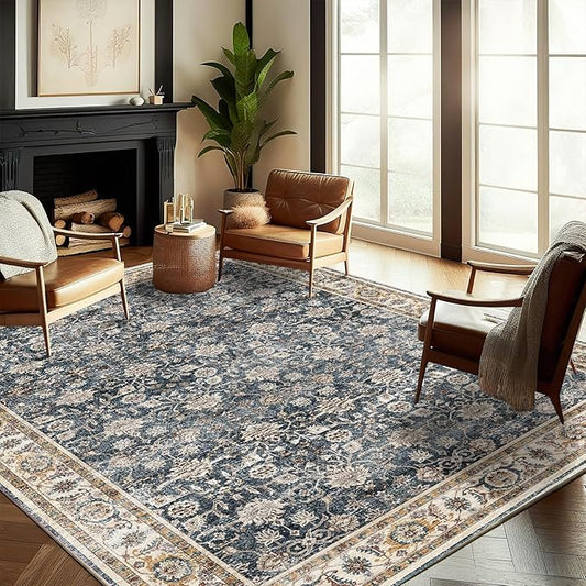 CHAMPLANT Washable Area Rug 9'x12' Retro Boho Design Non-Shedding Easy Care Ideal for High Traffic Areas in Living Room Bedroom Office Coffee Table Kitchen Large Carpet