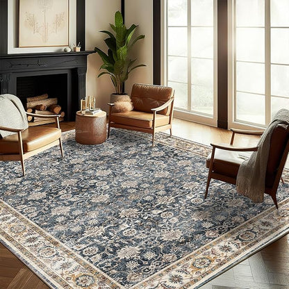 CHAMPLANT Washable Area Rug 8'x10' Retro Boho Design Non-Shedding Non-Slip Easy Care Ideal for High Traffic Areas in Living Room Bedroom Office Coffee Table Kitchen Large Carpet