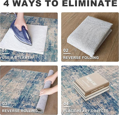KILOCOCO Modern Abstract Runner Rug 2x6 ft Washable Hallway Runner Rug Non Slip Soft Pinted Kitchen Runners for Hallways Entryway Bedside Laundry Room Floor Runners, Blue/Grey/Beige