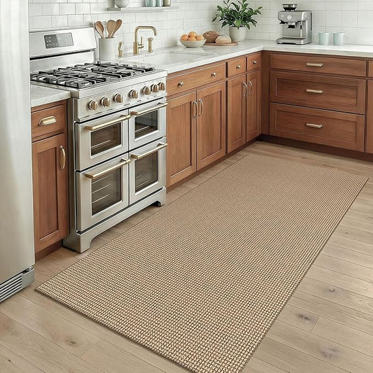 KOZYFLY Boho Rugs for Entryway 3x5 ft Washable Area Rug Non Slip Rubber Backed Entry Rug Woven Indoor Door Mat Cotton Kitchen Rugs Floor Carpet for Entryway, Foyer, Backdoor, Orange Beige/Tan/Brown