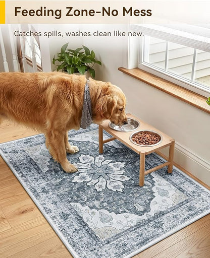 RELEANY Area Rugs 2'x3' Kitchen Rugs Entry Rug Small Rugs for Entryway Kitchen Bathroom Door Mat Indoor Entrance,Washable Non Slip, Light Gray Grey White