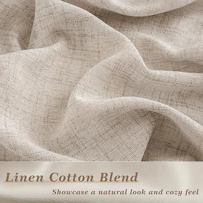 Linen Curtains 63 Inch Length Semi Sheer Flax Linen Textured, Small Drapes for Farmhouse Kitchen Bedroom Apartment, Light Reducing Privacy Curtain Rod Pocket Hook Belt 63 Inches Long 2 Panels