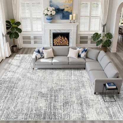 10x12 Area Rug Living Room: Washable Large Neutral Grey Rugs Abstract Soft Modern Stain Resistant Indoor Floor Non-Slip Carpet for Bedroom Nursery Kids Office Playroom Dining Room Under Table Home