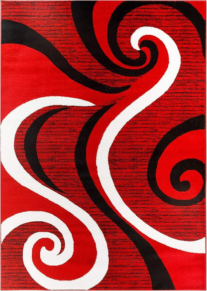 GLORY RUGS Modern Area Rug Swirls Carpet Bedroom Living Room Contemporary Dining Accent Sevilla Collection 4817A (4x6, Red)